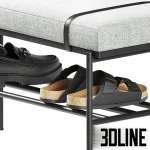 High-quality 3D model of Lulu Space upholstered hallway bench with integrated shoe rack and fabric seating