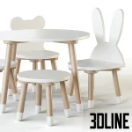 High-quality 3D model of Smile Artwood children's table and chairs set with animal shapes (bunny, bear, deer) for nursery visualization