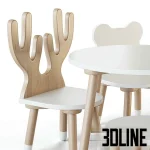 High-quality 3D model of Smile Artwood children's table and chairs set with animal shapes (bunny, bear, deer) for nursery visualization