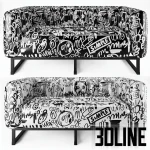 High-quality 3D model of Mojow YOMI NEP inflatable sofa with black and white graffiti print vinyl and black metal frame