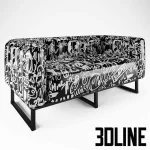High-quality 3D model of Mojow YOMI NEP inflatable sofa with black and white graffiti print vinyl and black metal frame