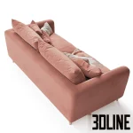 High-quality 3D model of Loaf Squishmeister sofa in pink velvet fabric with throw blanket and pillows for cozy living room render