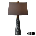 High-quality 3D model of a luxury table lamp with a marble base and black fabric shade for V-Ray render