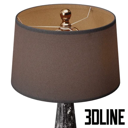 High-quality 3D model of a luxury table lamp with a marble base and black fabric shade for V-Ray render