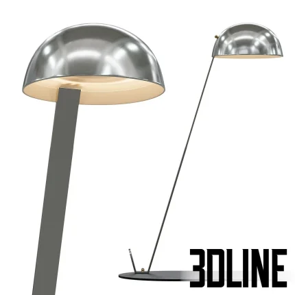 High-quality 3D model of Davide Groppi Post Prandium floor lamp with a thin adjustable metal arm and semi-sphere chrome shade
