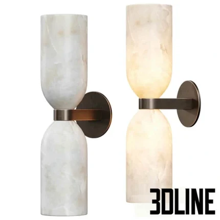 High-end 3D model of Allied Maker Tandem Sconce with translucent onyx marble stone and brass bracket
