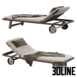 High-quality 3D model of Exteta Tellaro adjustable sun lounger with upholstered cushion and wheels for poolside render