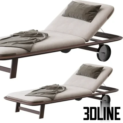 High-quality 3D model of Exteta Tellaro adjustable sun lounger with upholstered cushion and wheels for poolside render