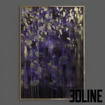 High-resolution 3D model of an abstract wall art painting with purple/gold texture and golden metal frame