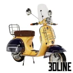 High-resolution 3D model of a classic Vespa scooter with windshield and luggage rack for exterior urban scene render