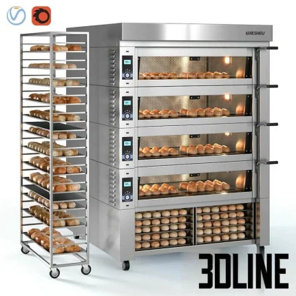 High-resolution 3D model of WIESHEU commercial convection oven with multiple decks and stainless steel baking racks