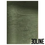 High-resolution 3D model of Wabi Sabi textured wall art painting with green plaster relief and geometric lines for minimalist interior