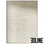 High-resolution 3D model of Wabi Sabi textured wall art painting with green plaster relief and geometric lines for minimalist interior