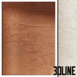High-resolution 3D model of Wabi Sabi textured wall art painting with green plaster relief and geometric lines for minimalist interior