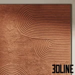 High-resolution 3D model of Wabi Sabi textured wall art painting with green plaster relief and geometric lines for minimalist interior