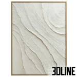 High-resolution 3D model of textured abstract wall art painting with white plaster relief and gold frame for luxury interior styling