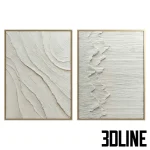 High-resolution 3D model of textured abstract wall art painting with white plaster relief and gold frame for luxury interior styling
