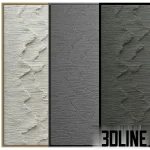 High-resolution 3D model of textured abstract wall art painting with white plaster relief and gold frame for luxury interior styling