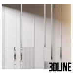 High-detail 3D model of modern modular wall paneling with mixed flat and vertical linear elements for bedroom interior