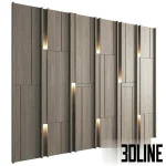 High-resolution 3D model of modern wood wall paneling with vertical slats and integrated ambient light strips for luxury interior design