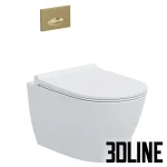 High-resolution 3D model of BOCCHI Venezia wall-hung toilet bowl with microlift seat and gold flush plate