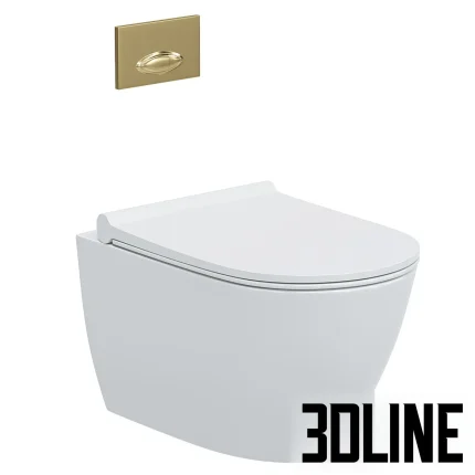 High-resolution 3D model of BOCCHI Venezia wall-hung toilet bowl with microlift seat and gold flush plate
