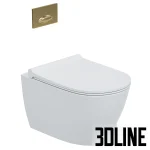 High-resolution 3D model of BOCCHI Venezia wall-hung toilet bowl with microlift seat and gold flush plate