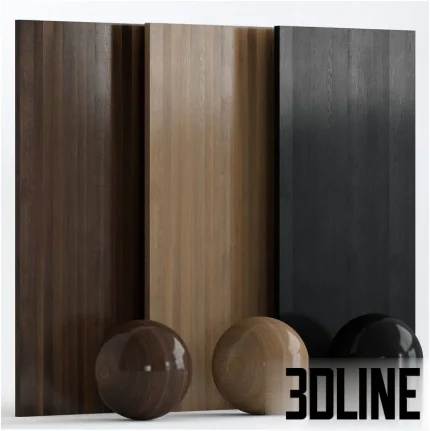 High-resolution 3D material pack of three seamless wood textures (dark, light, black) for flooring and wall paneling
