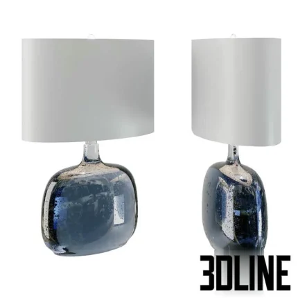 High-end 3D model of a Zelda blue glass table lamp with white fabric shade for luxury bedroom visualization