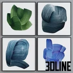 High-resolution 3D model set of four abstract wall paintings with thick brushstrokes and curved lines in metal frames