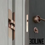 High-resolution 3D model set of three arched interior doors with different wood and color finishes and modern/classic hardware