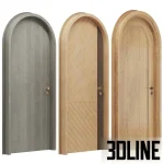 High-resolution 3D model set of three arched interior doors with different wood and color finishes and modern/classic hardware