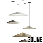 High-resolution 3D model set of Arkoslight Dune conical pendant lamps in layered metal finishes for modern dining visualization
