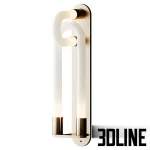 High-end 3D model of Articolo Loopi wall sconce with curved glass tube lights and aged brass mounting plate