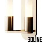 High-end 3D model of Articolo Loopi wall sconce with curved glass tube lights and aged brass mounting plate