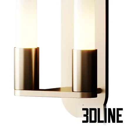 High-end 3D model of Articolo Loopi wall sconce with curved glass tube lights and aged brass mounting plate