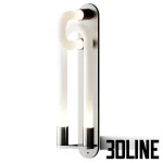 High-end 3D model of Articolo Loopi wall sconce with curved glass tube lights and aged brass mounting plate