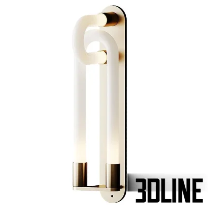 High-end 3D model of Articolo Loopi wall sconce with curved glass tube lights and aged brass mounting plate
