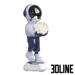 High-resolution 3D model of an Astronaut statue lamp holding a glowing moon light for novelty and space themed interior decor