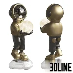 High-resolution 3D model of an Astronaut statue lamp holding a glowing moon light for novelty and space themed interior decor