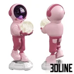 High-resolution 3D model of an Astronaut statue lamp holding a glowing moon light for novelty and space themed interior decor