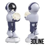 High-resolution 3D model of an Astronaut statue lamp holding a glowing moon light for novelty and space themed interior decor