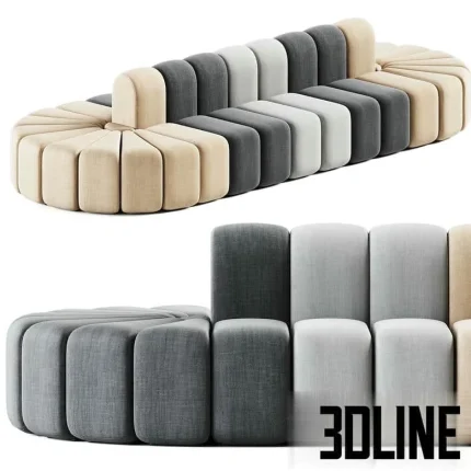High-resolution 3D model of Bla Station Bob modular two-sided sofa with rounded tube sections and multi-color upholstery