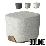 High-quality 3D model of Bonaldo Olos modern upholstered pouf with wooden base and square top in various fabrics