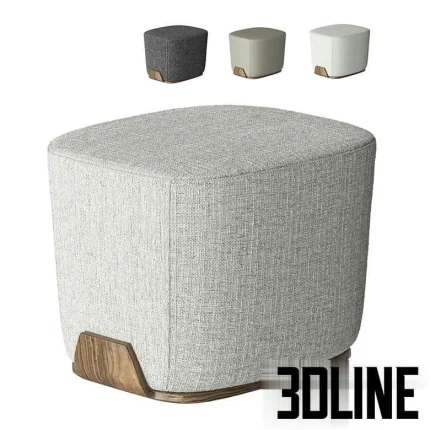 High-quality 3D model of Bonaldo Olos modern upholstered pouf with wooden base and square top in various fabrics