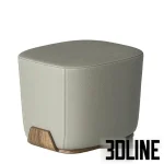 High-quality 3D model of Bonaldo Olos modern upholstered pouf with wooden base and square top in various fabrics