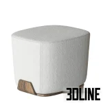 High-quality 3D model of Bonaldo Olos modern upholstered pouf with wooden base and square top in various fabrics