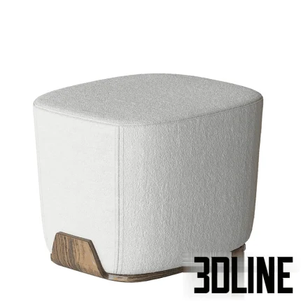 High-quality 3D model of Bonaldo Olos modern upholstered pouf with wooden base and square top in various fabrics