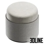 High-quality 3D model of BURGOS round ottoman with upholstered top, textured fabric band, and decorative metal trim