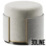 High-quality 3D model of BURGOS round ottoman with upholstered top, textured fabric band, and decorative metal trim
